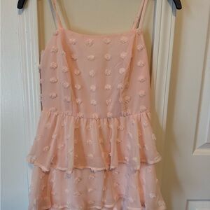 miami Blush Pink Tiered Pom-Pom Chiffon Mini Dress
